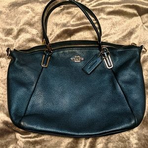 Metallic blue Coach crossbody satchel